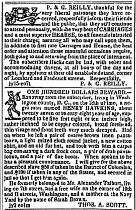 Reilly and Runaway Ad 1842